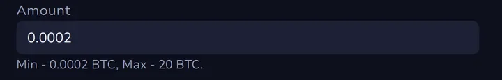 7Bit withdraw screen at this high roller Bitcoin casino: minimum 0.0002 BTC, maximum 20 BTC