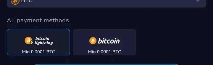 7Bit cashier at this low deposit Bitcoin casino: Bitcoin Lightning and Bitcoin, each with a minimum of 0.0001 BTC