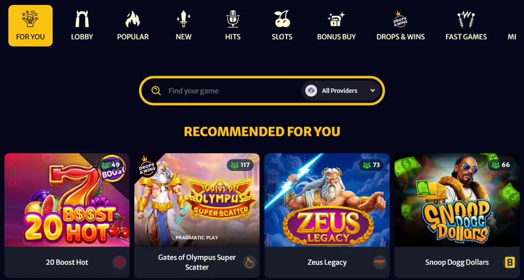 HellSpin Bitcoin casino game lobby with category tabs, provider filter and live player counts, as it loads in Ireland