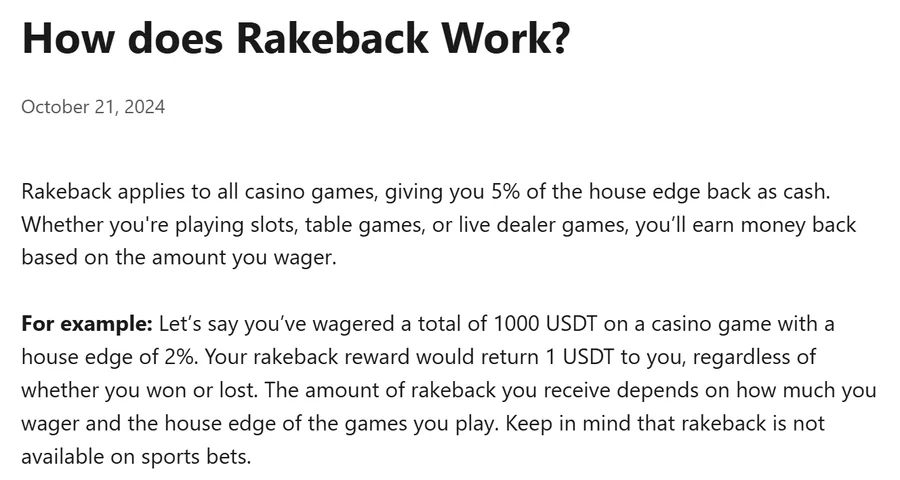 Shuffle help centre article on crypto casino rakeback: 5% of the house edge back as cash